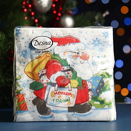 Салфетки бумажные Дед мороз с подарками 40 шт 