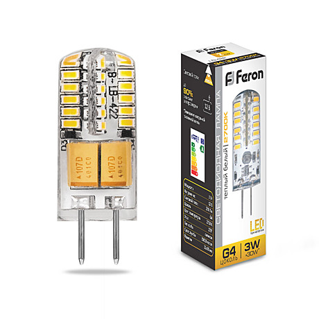 Лампа светодиодная Feron G4 3Вт 12В 2700К
