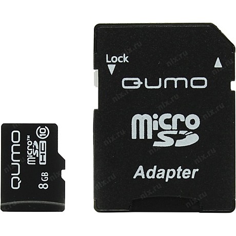 Карта памяти MicroSDHC 8Gb Qumo + адаптер класс10