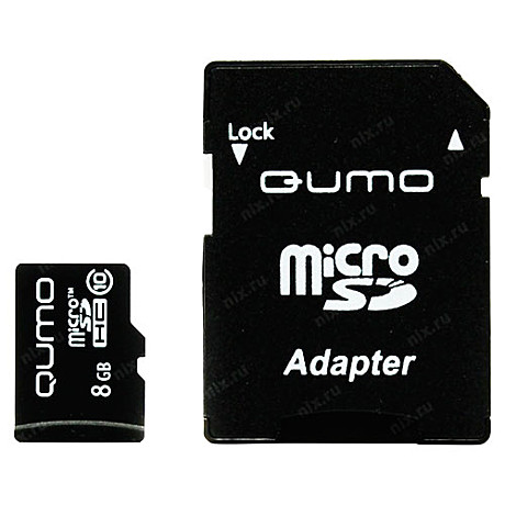 Карта памяти MicroSDHC 8Gb Qumo + адаптер класс 10