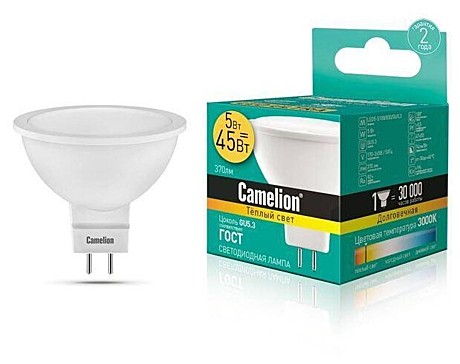 Лампа светодиодная Camelion GU5.3 5Вт 12В 3000К